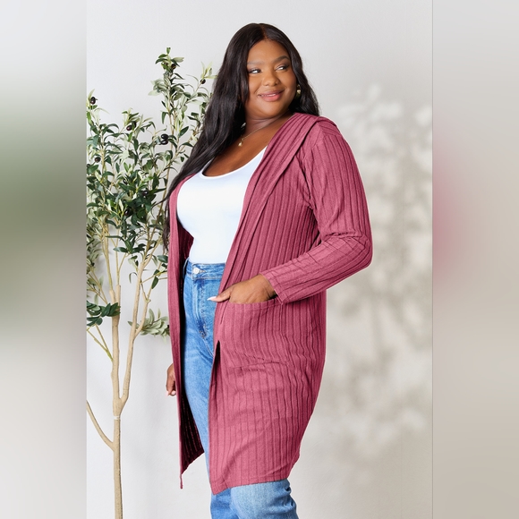 Basic Bae Designer Fushia Full Size Hooded Sweater Cardigan - Picture 5 of 8